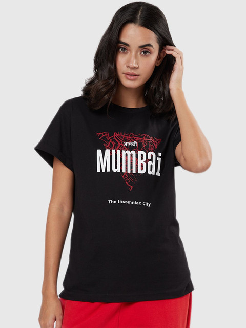 

Bewakoof Women Black Typography Printed T-shirt