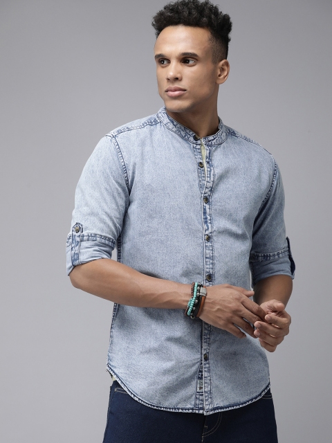 

Roadster Men Blue Faded Casual Denim Shirt