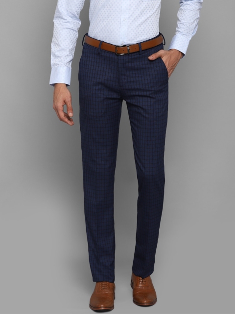 

Louis Philippe Men Navy Blue Checked Slim Fit Trousers