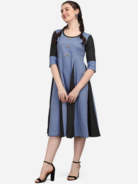 

Youthnic Women Blue Checked Regular Sleeve A-Line Kurta