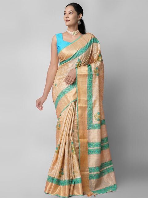 

Unnati Silks Women Brown & Green Tussar Silk Saree