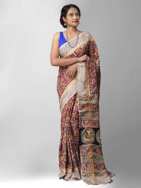 

Unnati Silks Red & Blue Kalamkari Pure Silk Kanjeevaram Saree