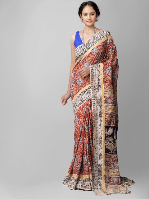 

Unnati Silks Red & Black Kalamkari Pure Silk Kanjeevaram Saree