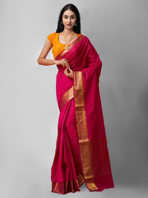 

Unnati Silks Pink & Gold-Toned Pure Cotton Sustainable Mangalagiri Saree