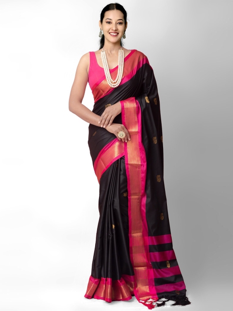 

Unnati Silks Black & Pink Woven Design Zari Silk Blend Banarasi Saree