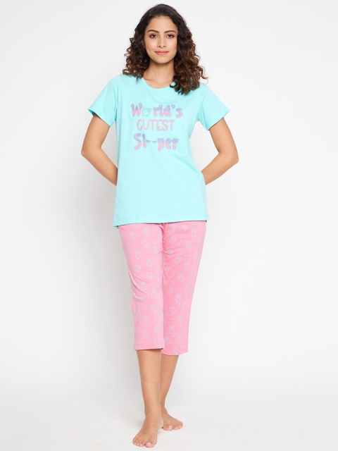 

MADAME M SECRET Women Blue Printed Night suit