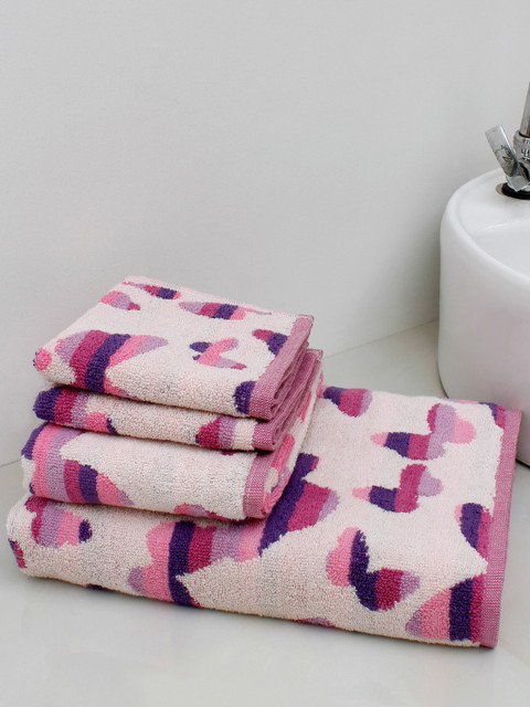 

AVI Living Set of 4 Pink Printed 500 GSM Cotton Towel Set