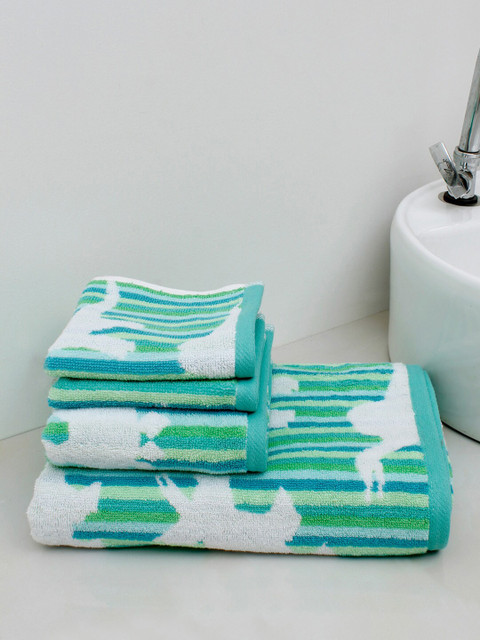 

AVI Living Kids Pack of 4 Green & Blue 500 GSM Cotton Bath Hand & Face Towel Set