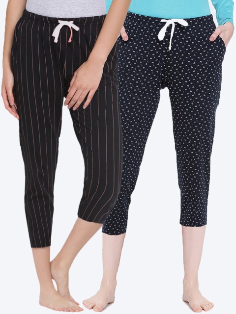 

Kanvin Women Pack of 2 Navy Blue & Black Printed Cotton Lounge Pants