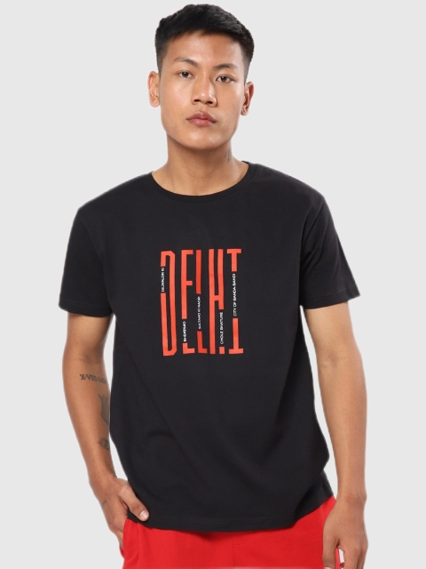 

Bewakoof Men Black Typography Printed Raw Edge Outdoor T-shirt