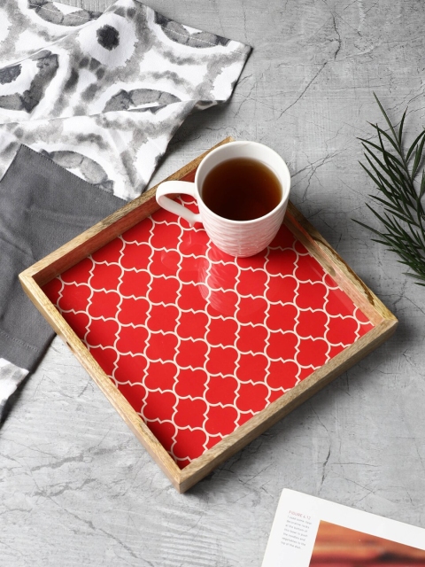 

VarEesha Red Printed Mango Wood Serving Tray