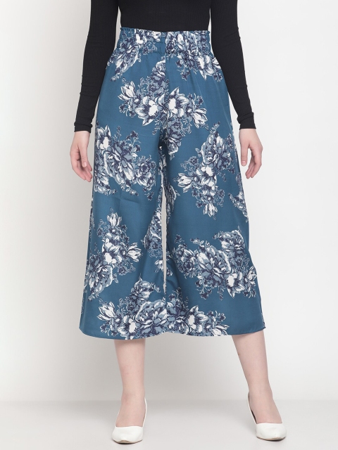 

COASTLAND Women Navy Blue & White Floral Printed Palazzos