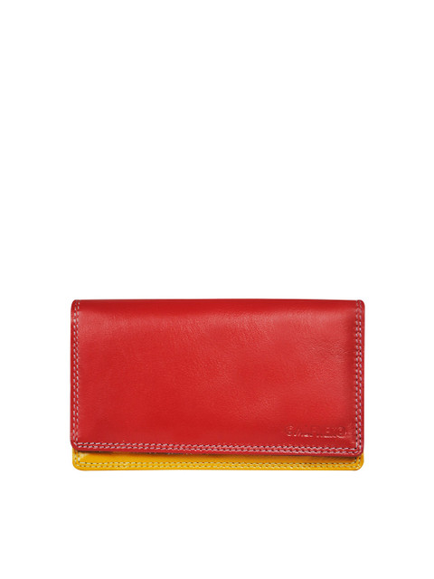 

CALFNERO Women Orange & Yellow Colourblocked Leather Two Fold Wallet