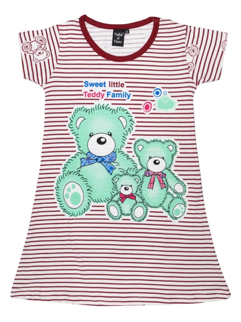 

Todd N Teen Girls Maroon & White Printed Cotton T-shirt Nightdress