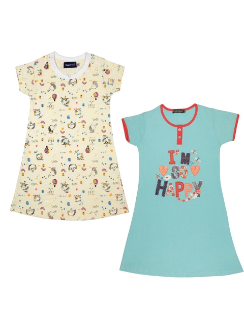 

Todd N Teen Girls Cream-Coloured Printed Cotton Nightdress