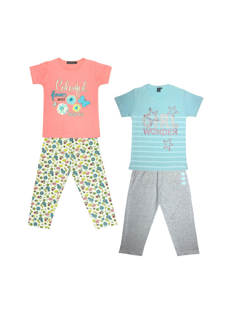

Todd N Teen Girls Pack of 2 Pink & Green Printed Night suit