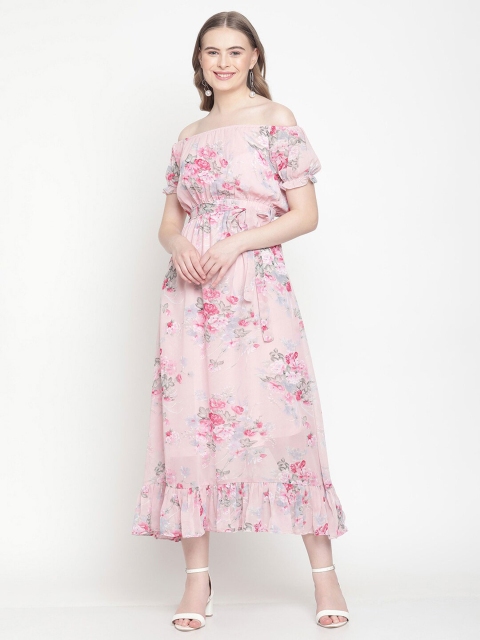 

COASTLAND Pink Floral Off-Shoulder Georgette Midi Dress