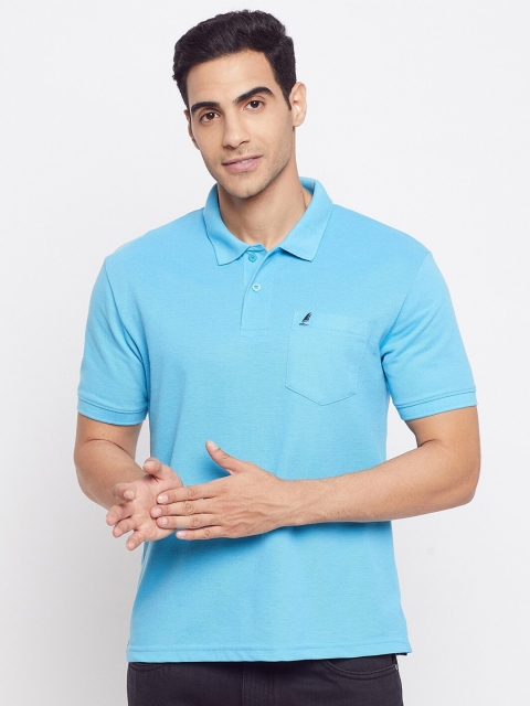 

HARBORNBAY Men Blue Raw Edge T-shirt