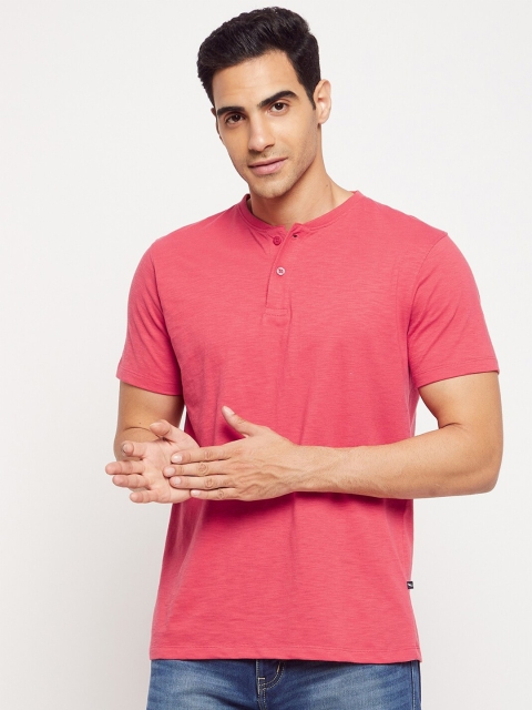 

HARBORNBAY Men Pink Henley Neck T-shirt