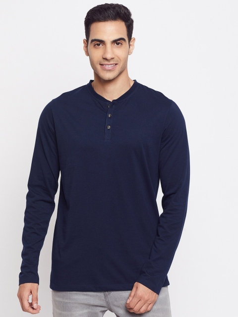 

HARBORNBAY Men Navy Blue High Neck Indigo Applique T-shirt