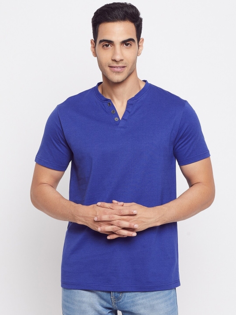 

HARBORNBAY Men Blue Henley Neck T-shirt