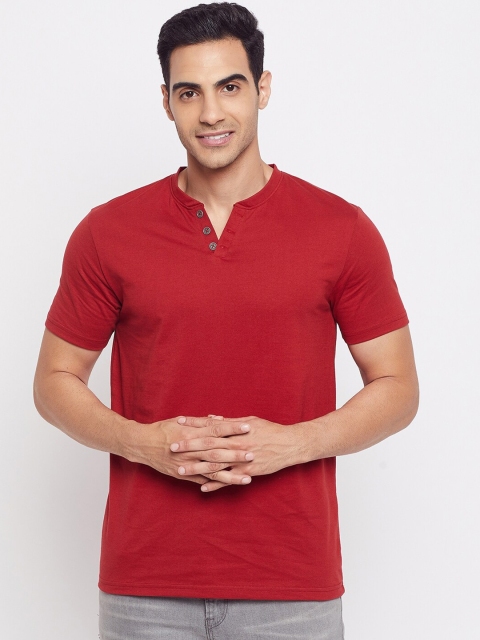 

HARBORNBAY Men Red Henley Neck T-shirt