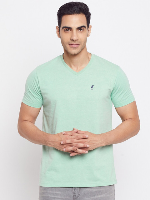

HARBORNBAY Men Green Mandarin Collar T-shirt
