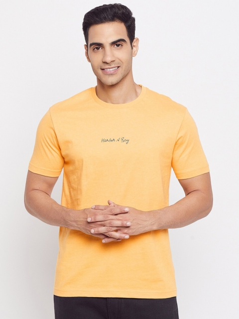 

HARBORNBAY Men Yellow Henley Neck T-shirt