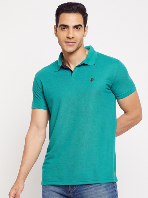 

HARBORNBAY Men Sea Green Striped V-Neck Applique T-shirt