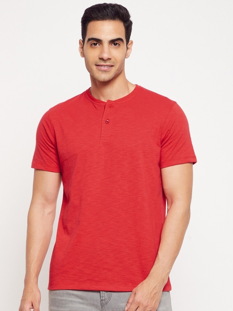 

HARBORNBAY Men Red Henley Neck T-shirt