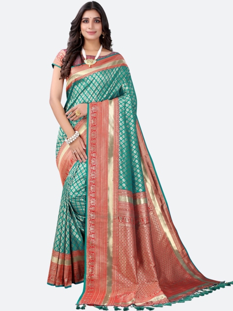 

Satrani Green & Pink Woven Design Zari Silk Blend Saree