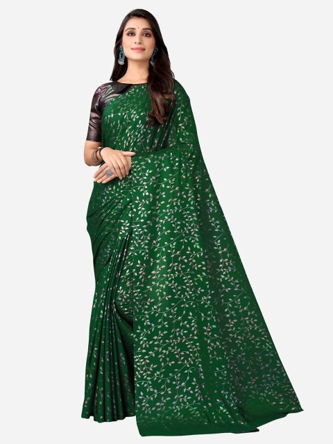 

Satrani Green Floral Zari Pure Crepe Saree