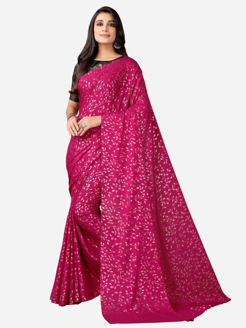 

Satrani Pink & Silver-Toned Floral Saree