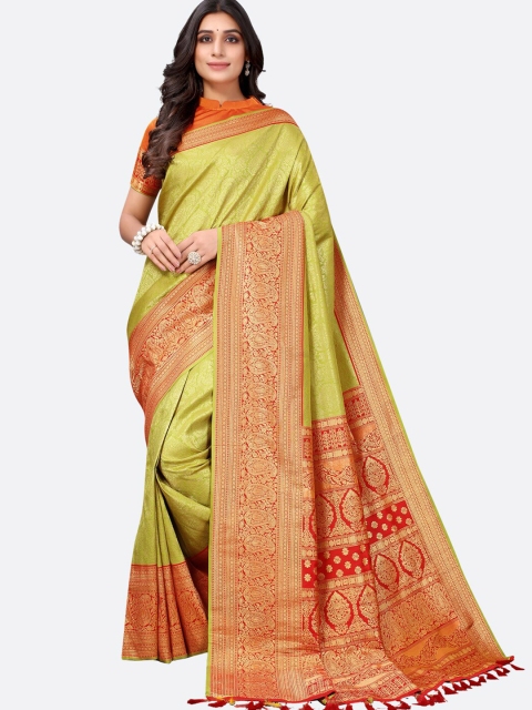 

Satrani Green & Red Woven Design Zari Silk Blend Saree