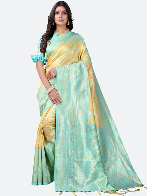 

Satrani Cream-Coloured & Silver-Toned Woven Design Zari Saree
