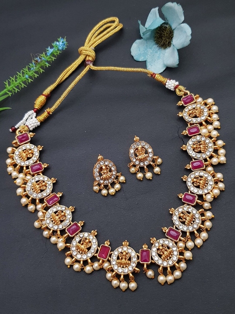 

GRIIHAM Women Gold-Plated Artificial Stone Studded Jewellery Set