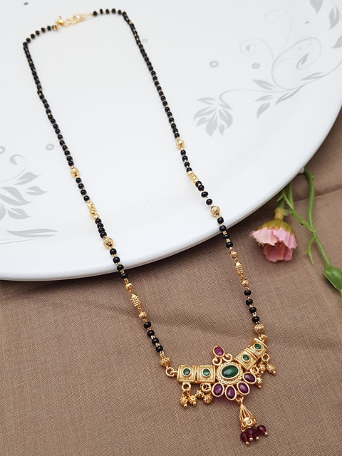 

GRIIHAM Gold-Plated Black Beaded Mangalsutra