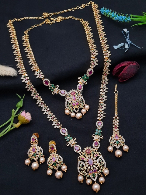 

GRIIHAM Gold-Plated Zirconia Studded Peal Beaded Jewellery Set, Multi