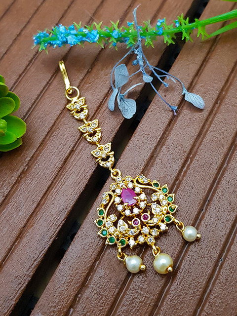 

GRIIHAM Gold Plated Multi Colored Maang Tikka Head Jewellery