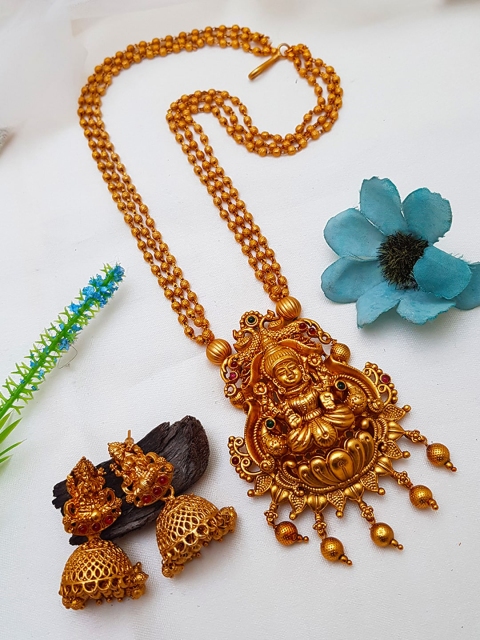 

GRIIHAM Gold-Plated Pink & Green AD-Studded Jewellery Set