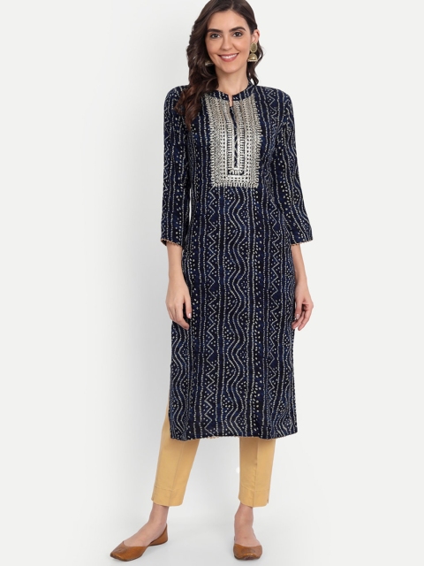 

Fentacia Women Blue Geometric Printed Gotta Patti Kurta