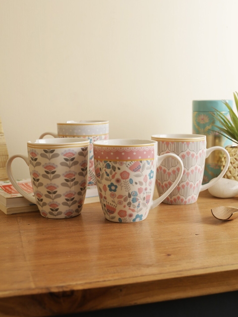 

House Of Accessories Pink & Blue Floral Printed Ceramic Glossy Mugs