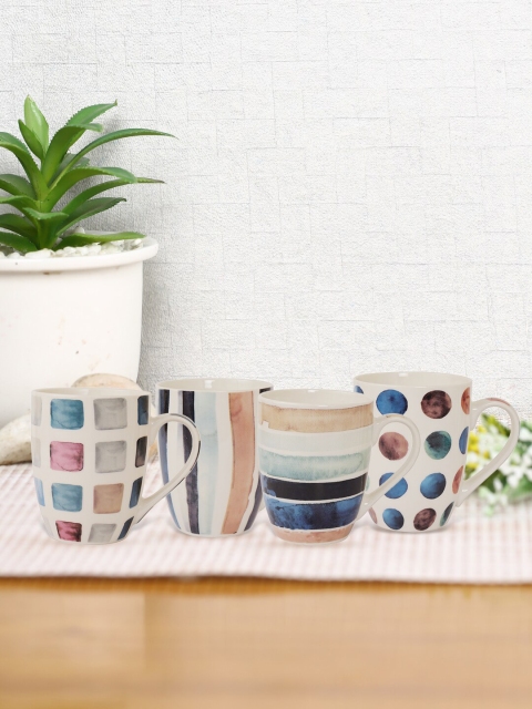 

House Of Accessories Beige & Cream-Coloured Geometric Printed Ceramic Glossy Mugs