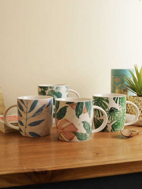 

House Of Accessories Unisex Green & Off-White Tropical Print Cups and Mugs