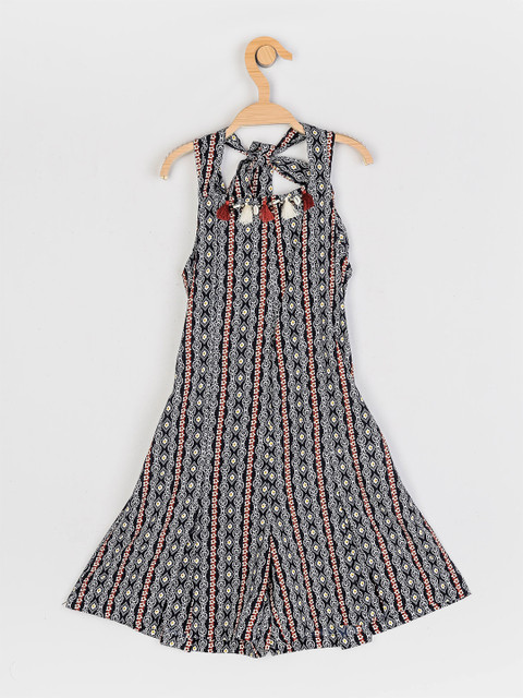 

Peppermint Girls Navy Blue & Grey Printed Basic Jumpsuit