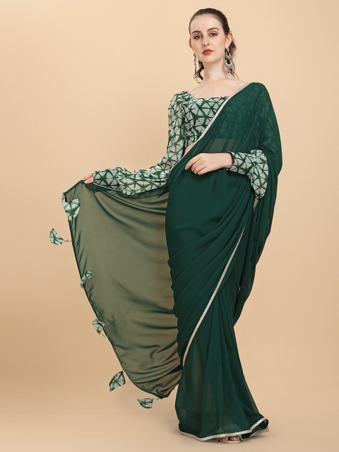 

Sangria Bottle Green Tie & Dye Georgette Saree