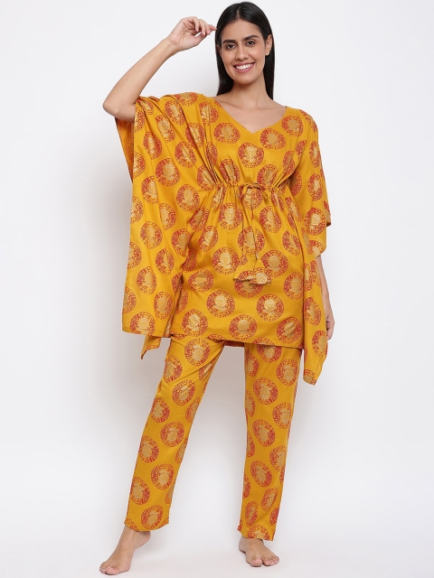 

Duchess Women Mustard & Red Printed Night suit
