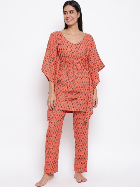 

Duchess Women Peach-Coloured Printed Kaftan Night suit
