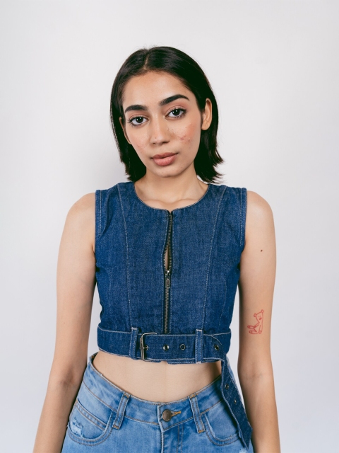 

FREAKINS Blue Denim Crop Top