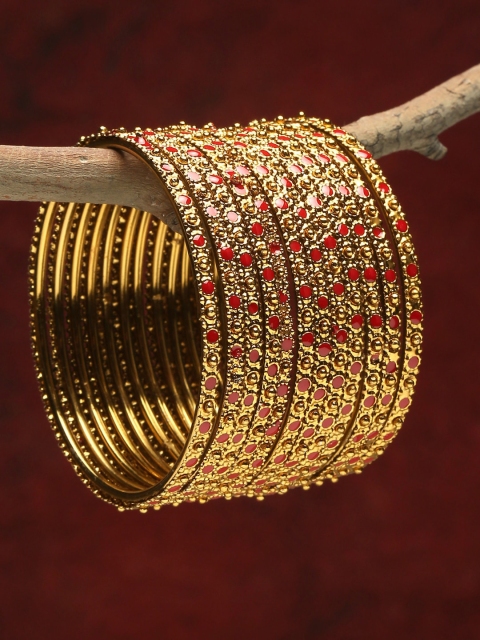 

Shining Diva Gold-Plated Set Of 12 Red Bangle